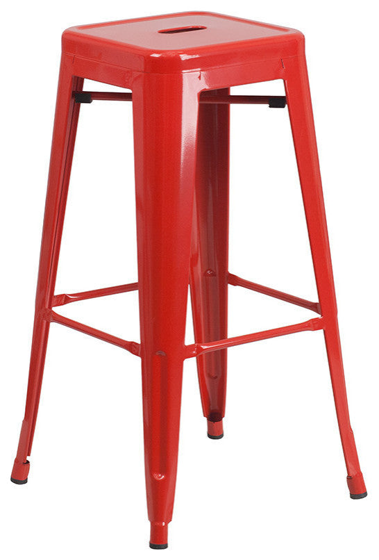 30'' Round Red Metal Indoor-Outdoor Bar Table-2 Sq Seat Backless Barstools