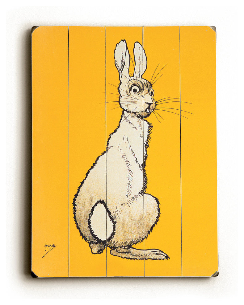"Mr. Rabbit", Planked Wood Wall Decor By Laughing Elephant, 14"x20"