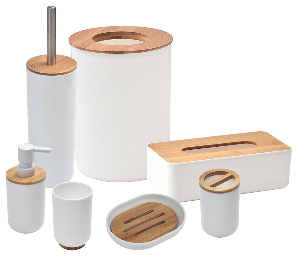 White Padang Bathroom Accessory Set 7-Pieces Bamboo