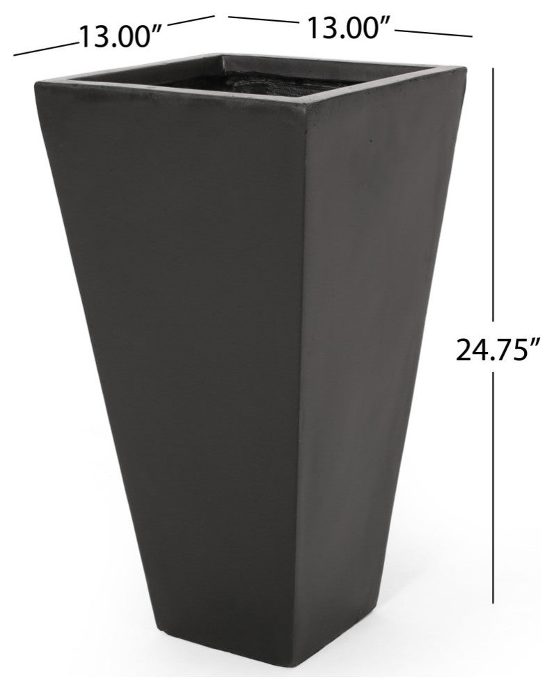 Ephraim Outdoor Medium and Small Cast Stone Planter Set, Matte Black