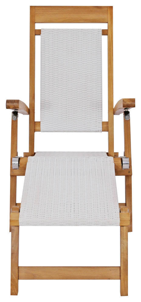 Teak Wood Narmada Outdoor Steamer Chair With Webbing, White