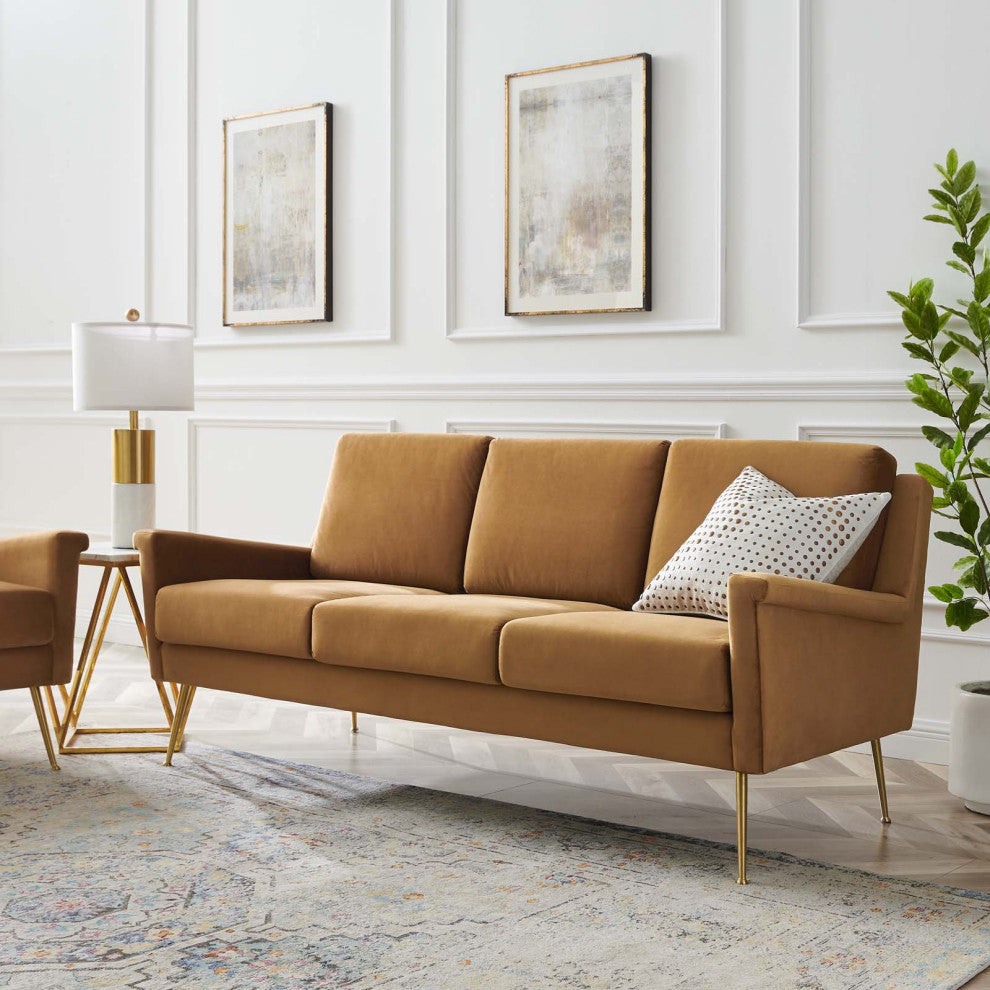 Sofa, Velvet, Gold Brown, Modern, Living Lounge Room Hotel Lobby Hospitality