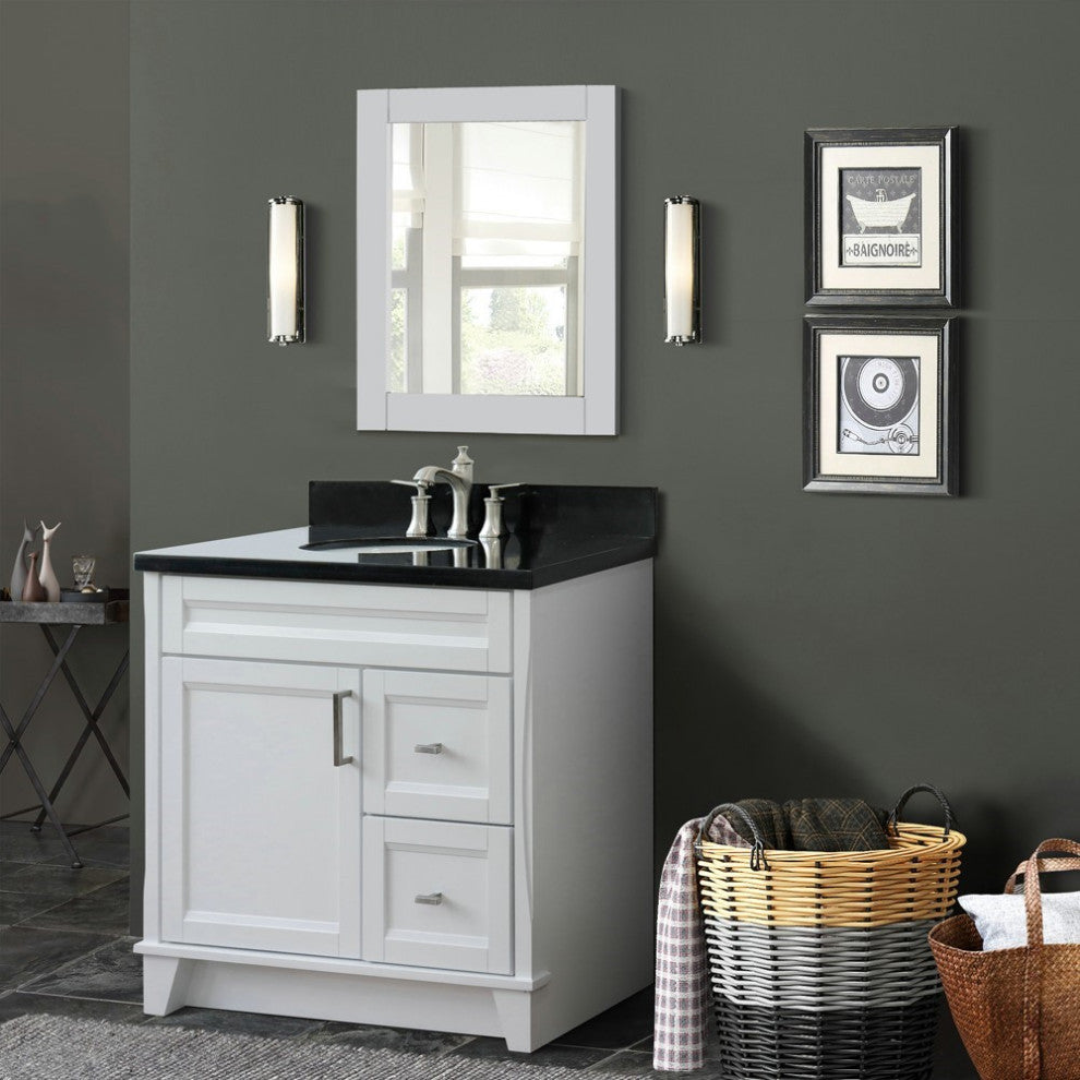 37" Single Sink Vanity In White Finish With Black Galaxy Granite
