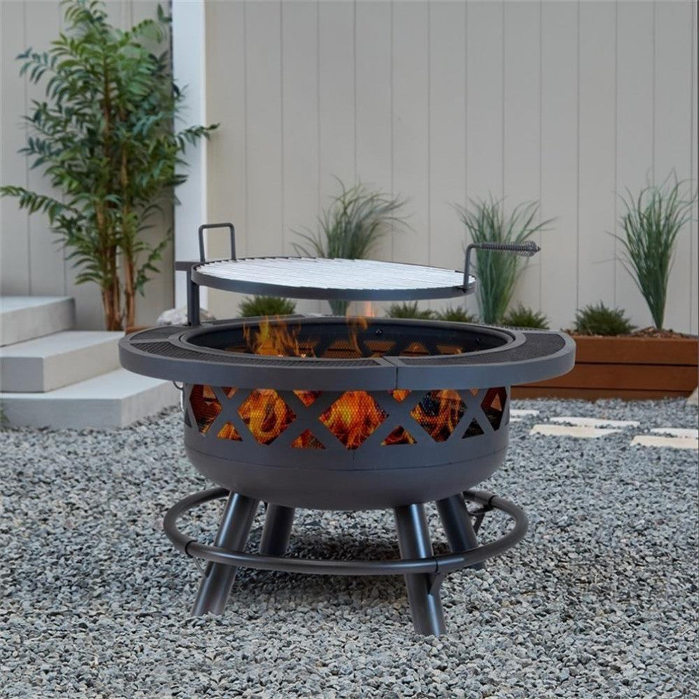 Afuera Living 32" Roundup Fire Pit with Cooking Shelf in Black