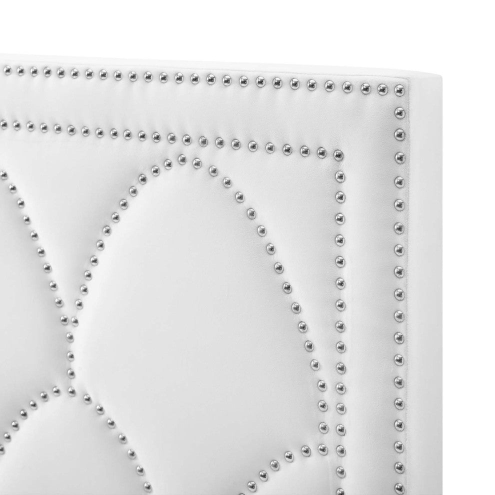 Headboard, Nailhead, King California Size, White, Velvet, Modern, Guest Suite