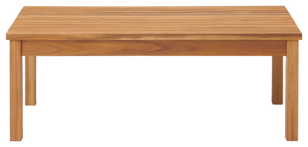 Orwell Outdoor Acacia Wood Bench With Cushion, Cocktail Table