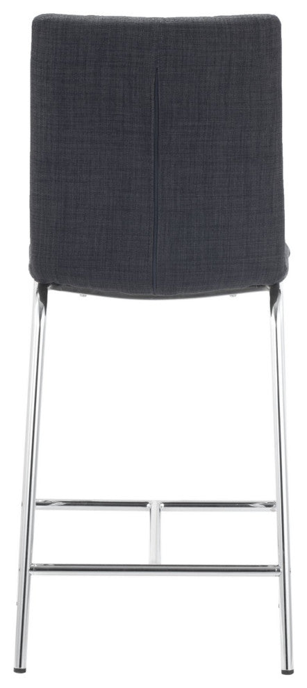 Counter Stool Chair, Set of 2, Steel Metal, Fabric, Gray, Chrome, Cafe