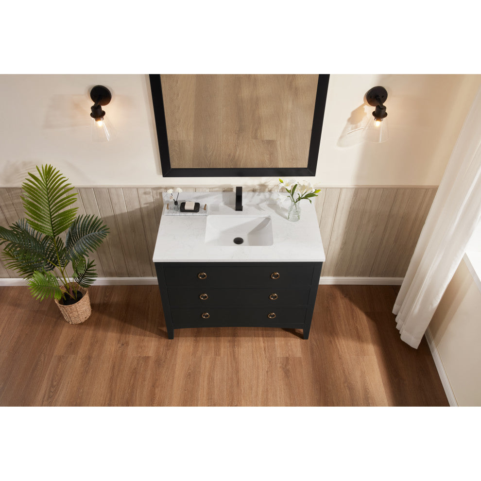 Legion Furniture WS2518 Series Bathroom Sink Vanity, Tricorn Black, 42", Artificial Stone Top, Single Sink