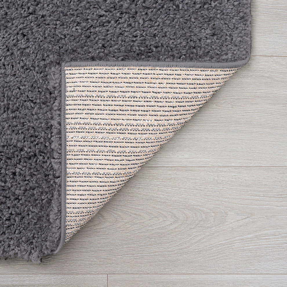 Alana Transitional Solid Shag Gray Round Area Rug, 8' Round