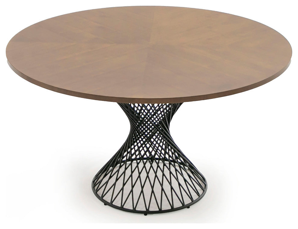 Modrest Theresa Modern Round Walnut and Black Table
