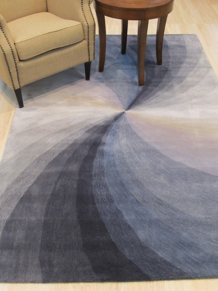 EORC Hand-tufted Wool Blue Contemporary Abstract Swirl Rug, Rectangular 4'x6'