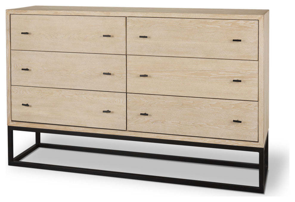 Ciara 6 Drawer Beige Fir Veneer With Black Metal Sideboard
