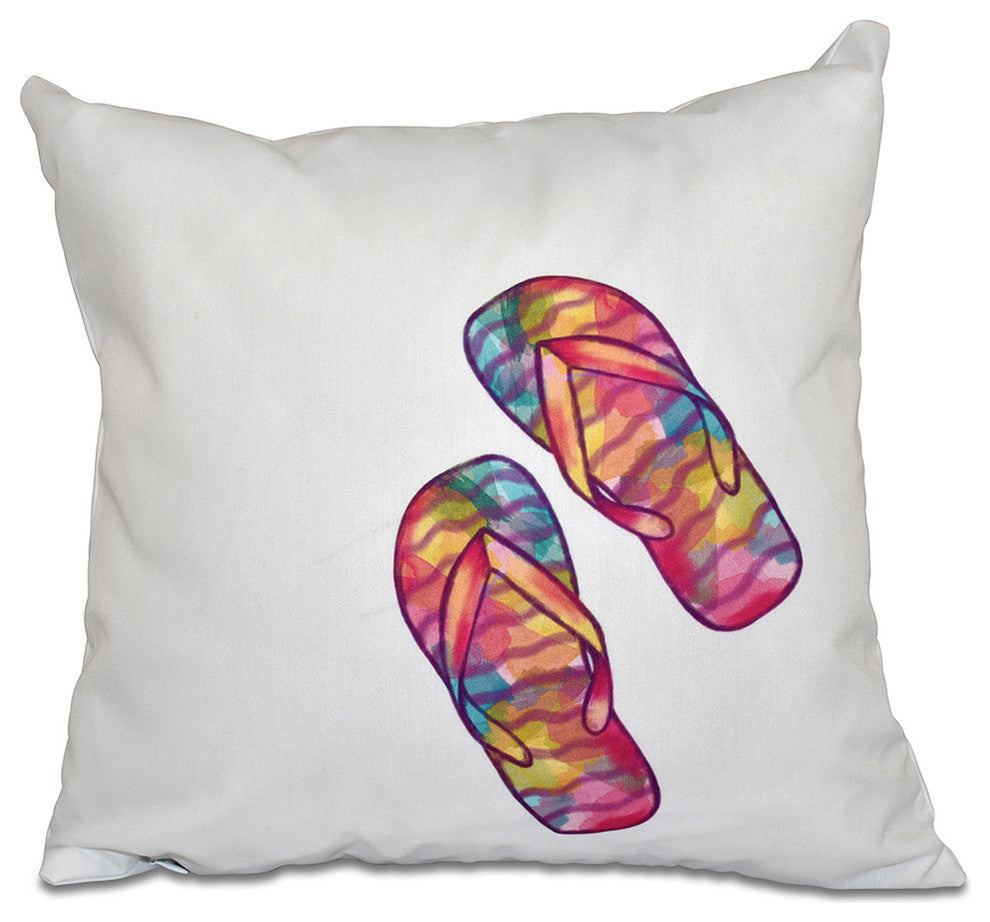 Rainbow Flip Flops, Geometric Print Pillow, White, 16"x16"