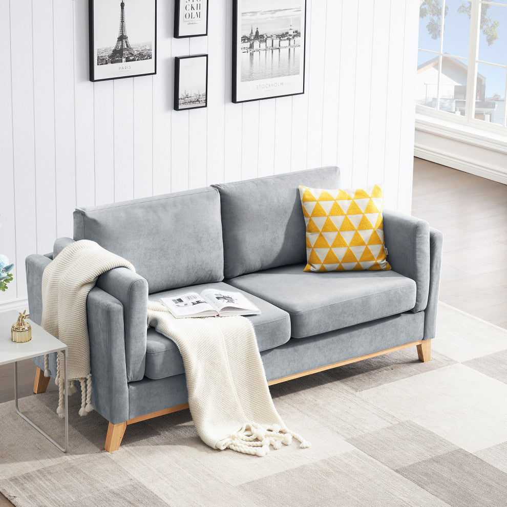 73" Chenille Fabric Tuxedo Arm Loveseat with Cushion, Grey, 73"