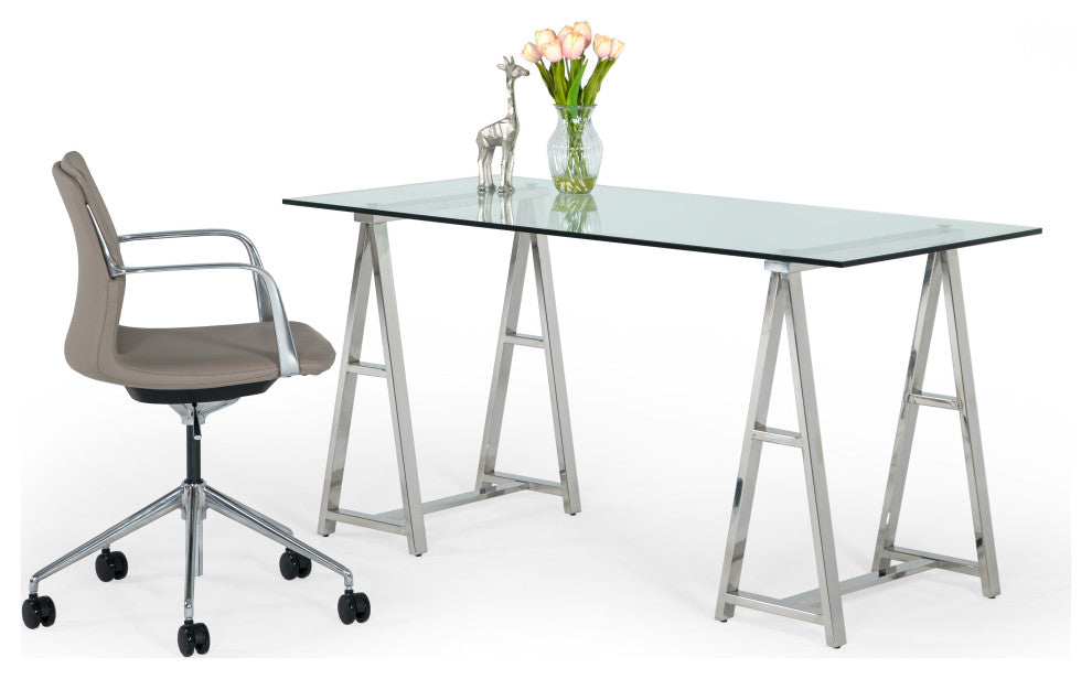 Modrest Ostro Modern Stainless Steel, Glass Desk