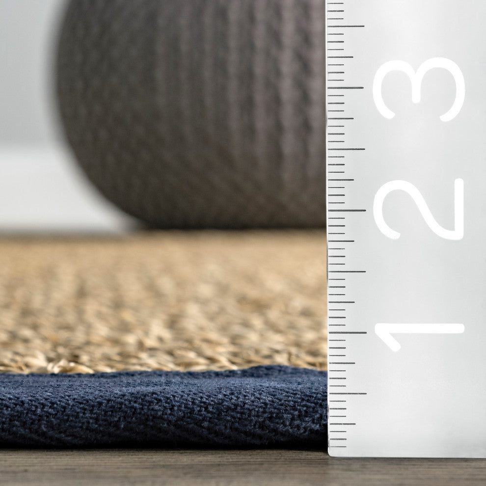 Nuloom Jute and Sisal Elijah Seagrass With Border Area Rug, Navy 6'x9'