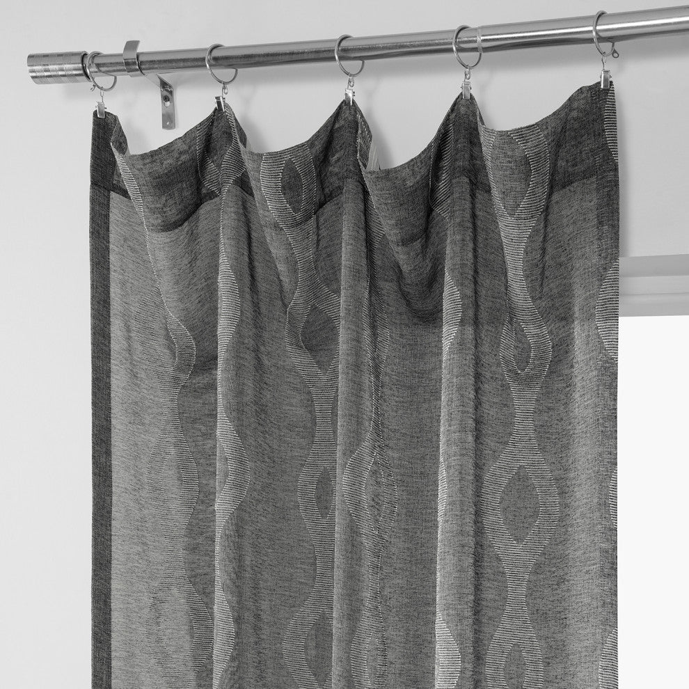 Vega Patterned Linen Sheer Curtain, Vega Charcoal, 50"x84"