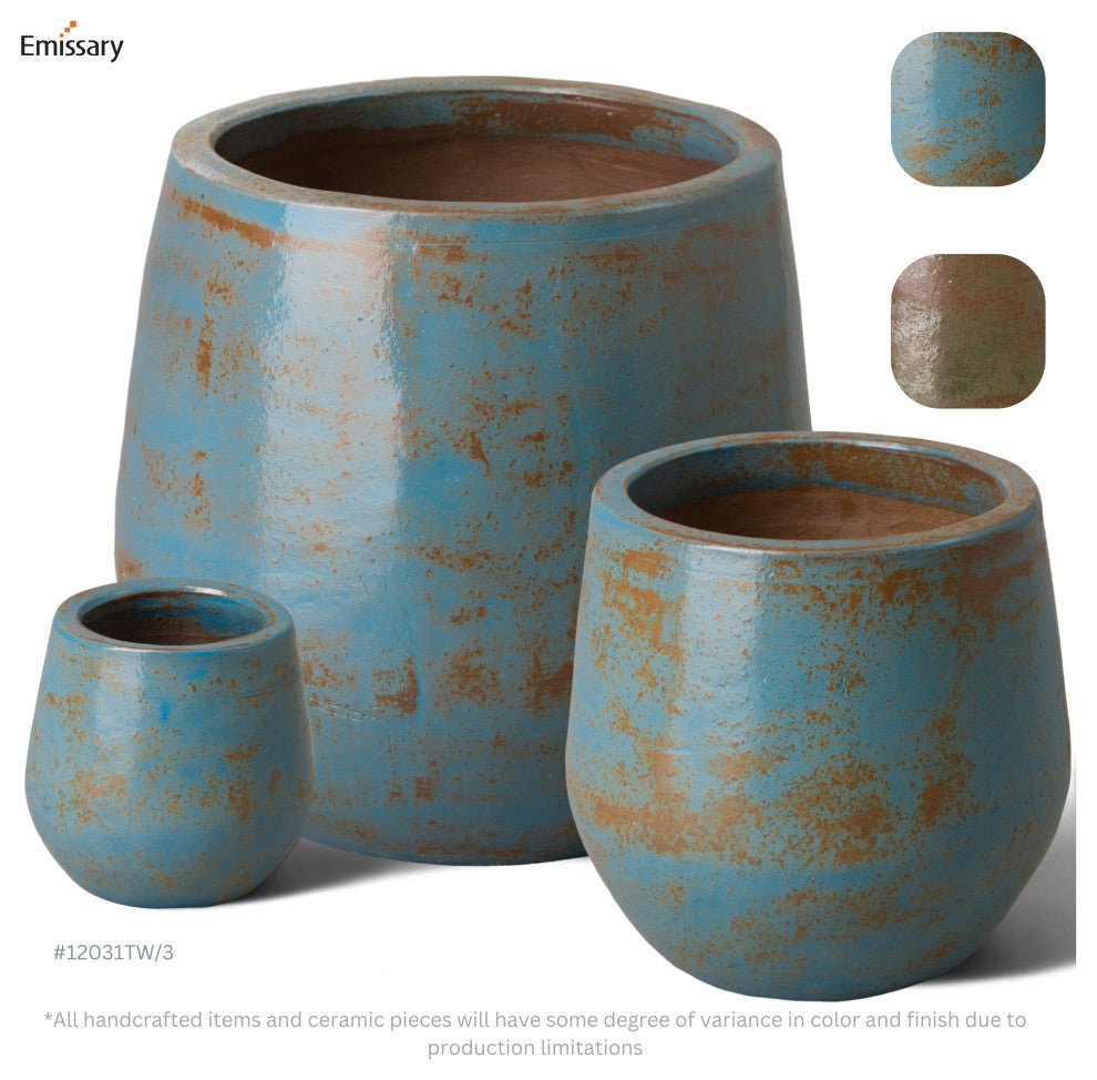 9" Round Planter, Turquoise Wash Glaze