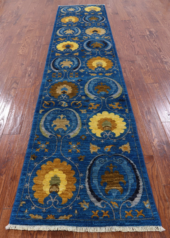 2' 6" X 11' 7" Runner Handmade William Morris Wool Rug Q6533
