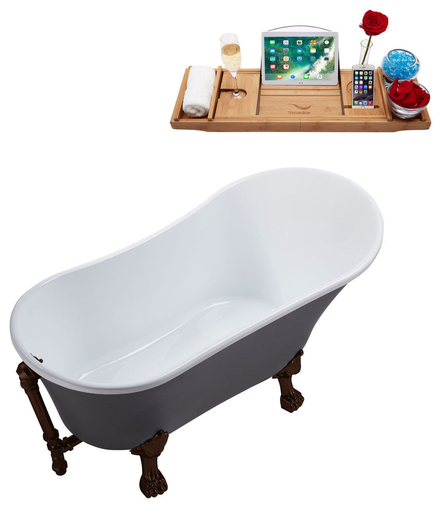 55" Streamline N355ORB-ORB Clawfoot Tub and Tray With External Drain