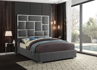 Milan Faux Leather Bed, Gray, Queen