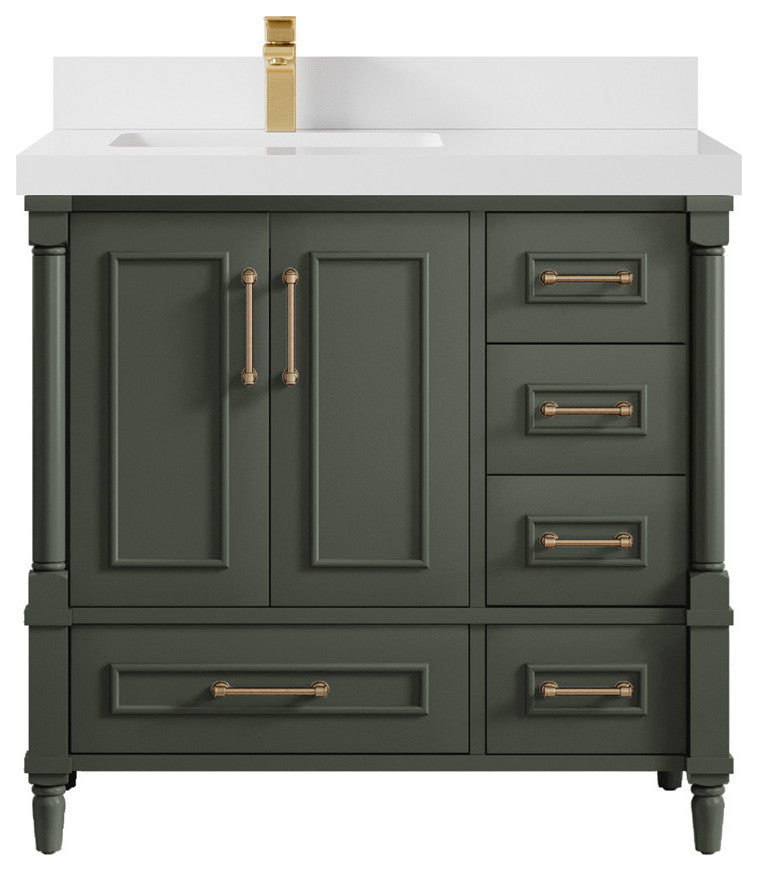 Aberdeen 36 Left Offset Bath Vanity in Pewter Green 2" White Quartz