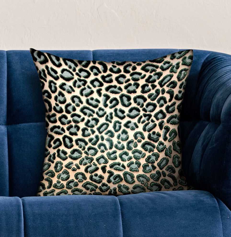 Plutus Jade Velvet Cheetah Green Animal Motif Luxury Throw Pillow, 22"x22"