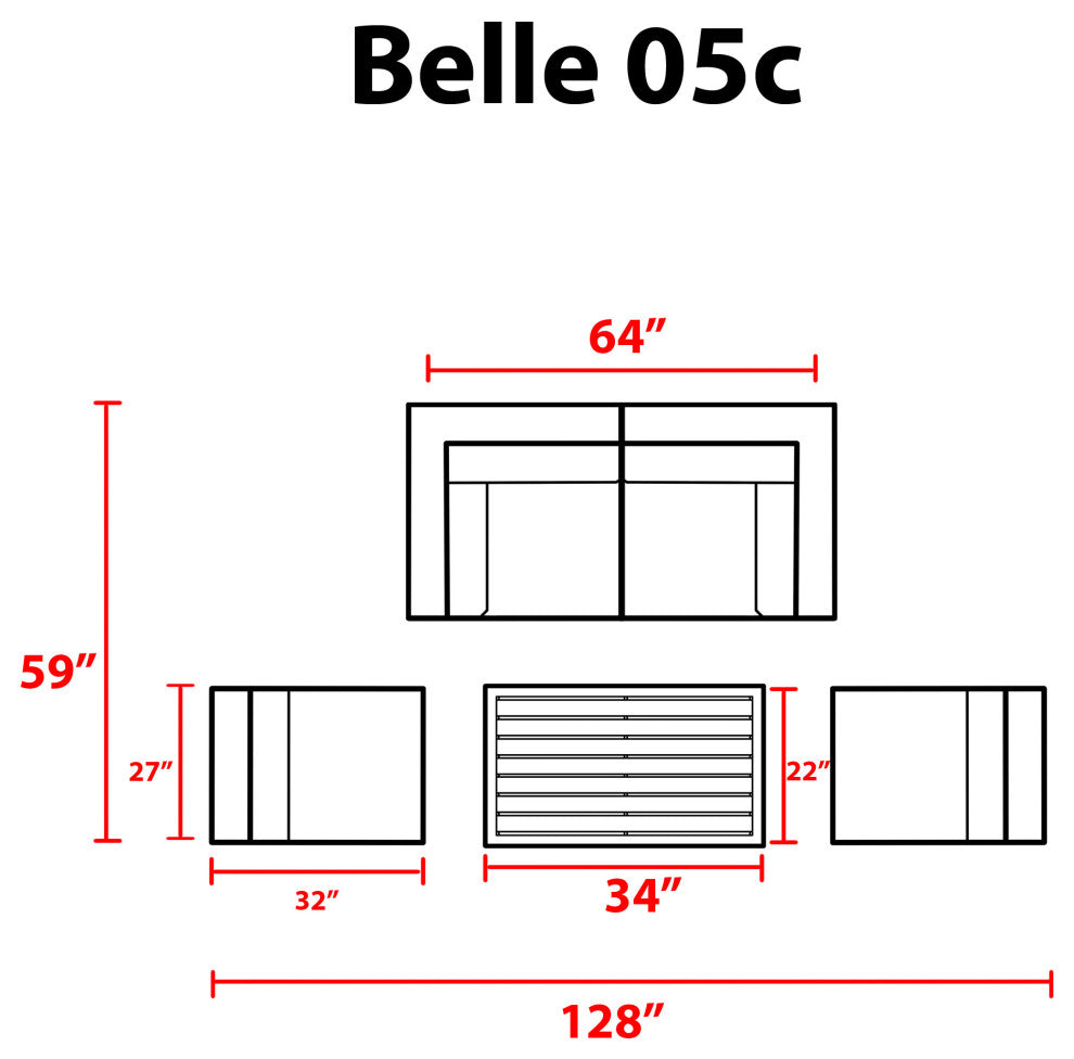 Belle 5 Piece Outdoor Wicker Patio Furniture Set 05c