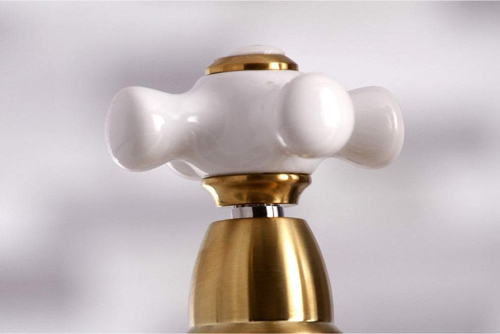 Kingston Brass Bridge Kitchen Faucet With Sprayer, Brushed Brass