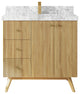 Pasadena 36 Center Sink Bath Vanity in Light Natural Teak 2" Carrara Marble