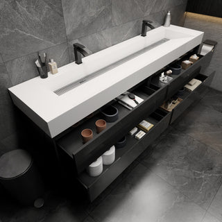 MAX 84" Double Floating Bath Vanity With Acrylic Sink, Coffee Wood, Gloss Black
