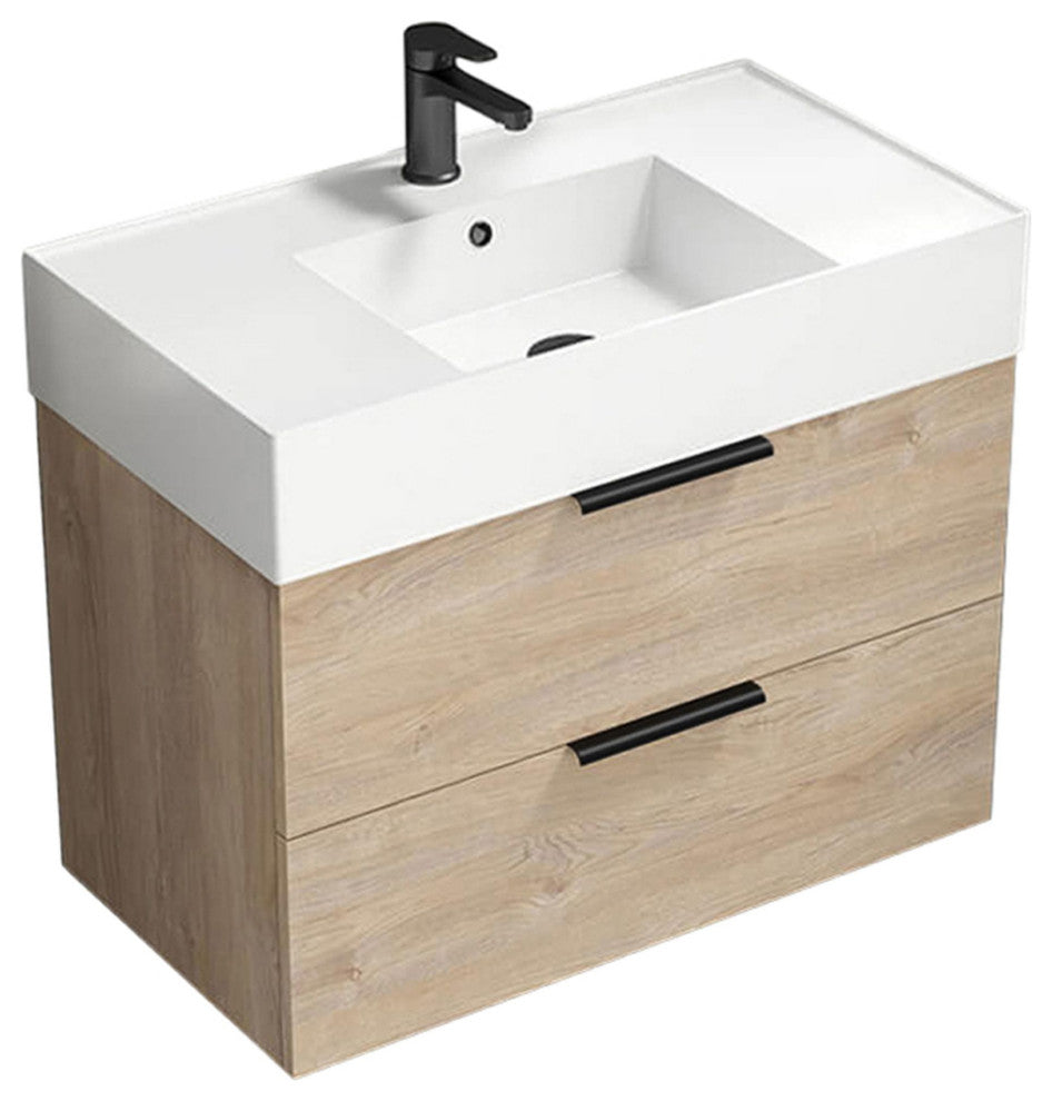 Nameeks Derin-3217-W Derin 32" Wall Mounted Single Basin Vanity - Brown Oak