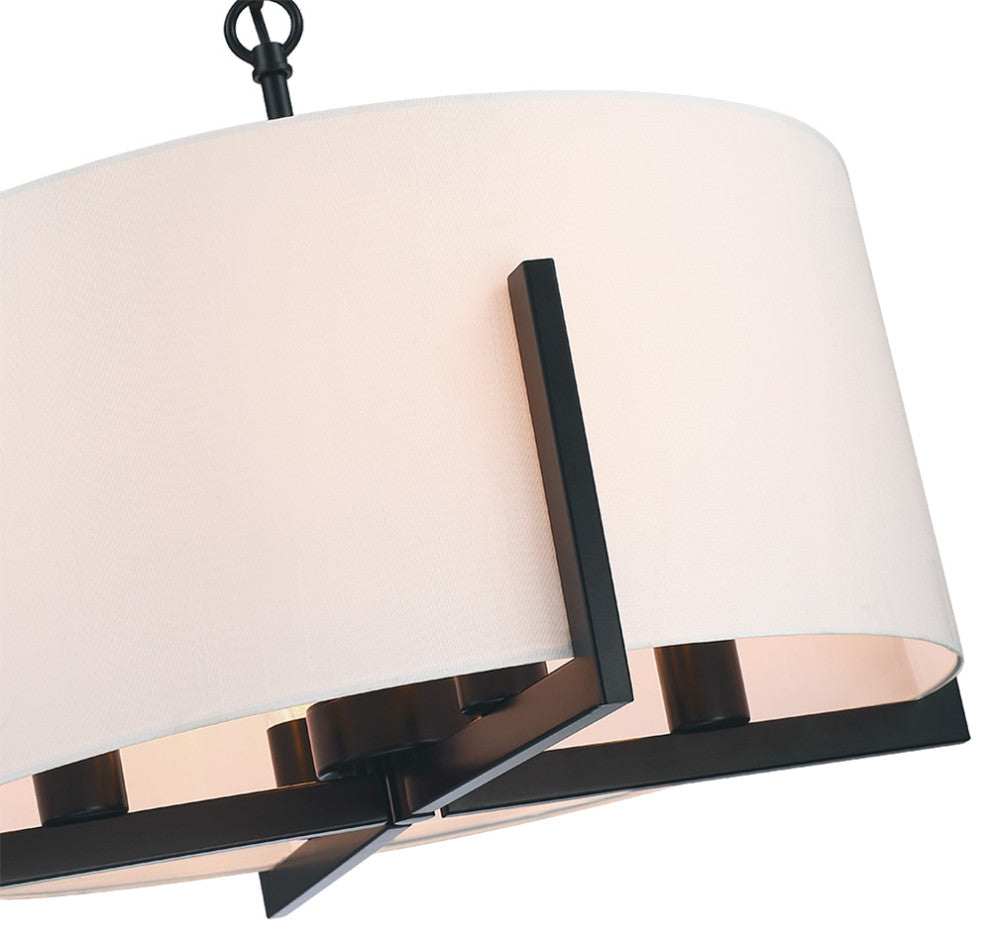 22" W 4-Light Matte Black Chandelier Pendant Light With White Drum Shade