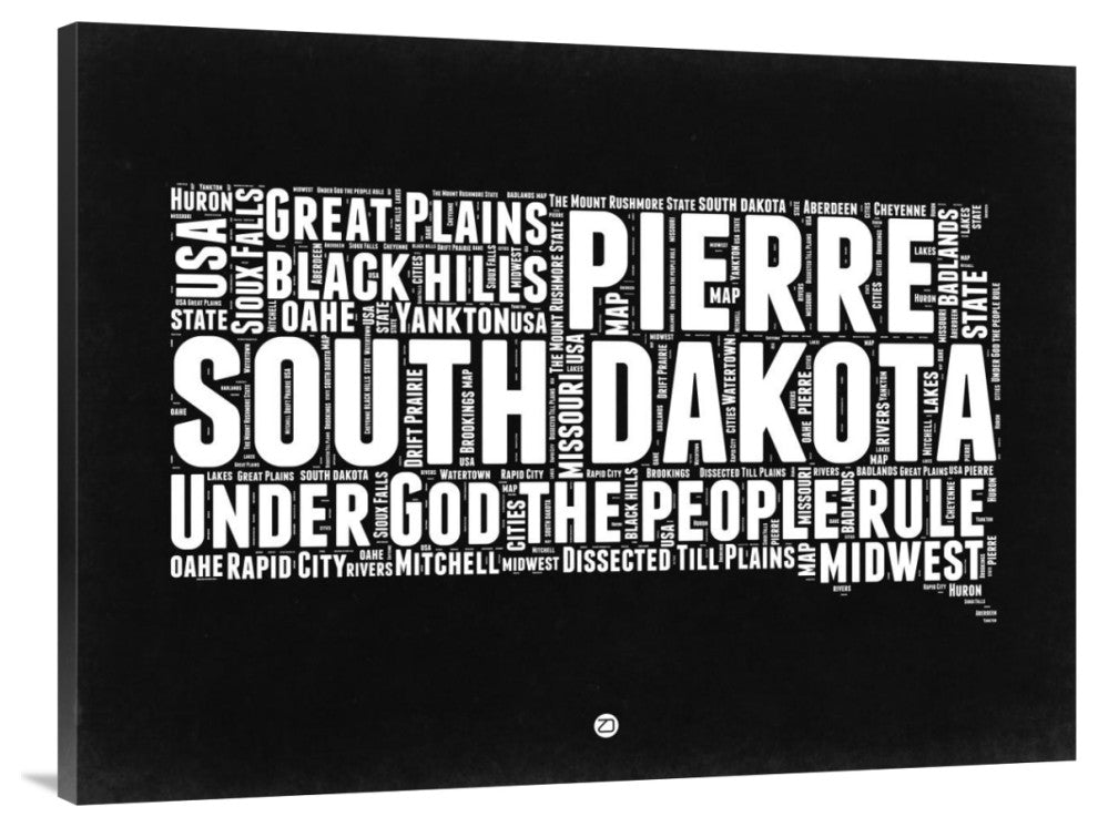 "South Dakota Black and White Map" Fine Art Print