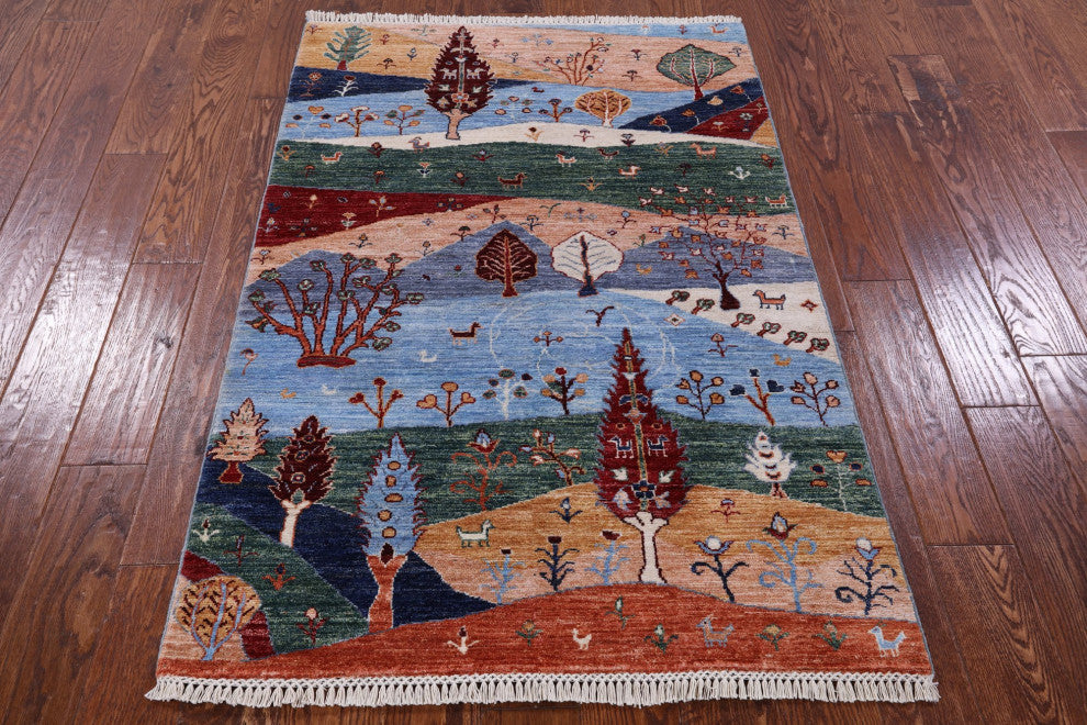 Tribal Persian Gabbeh Hand Knotted Wool Rug 3' 4" X 5' 1" Q10422