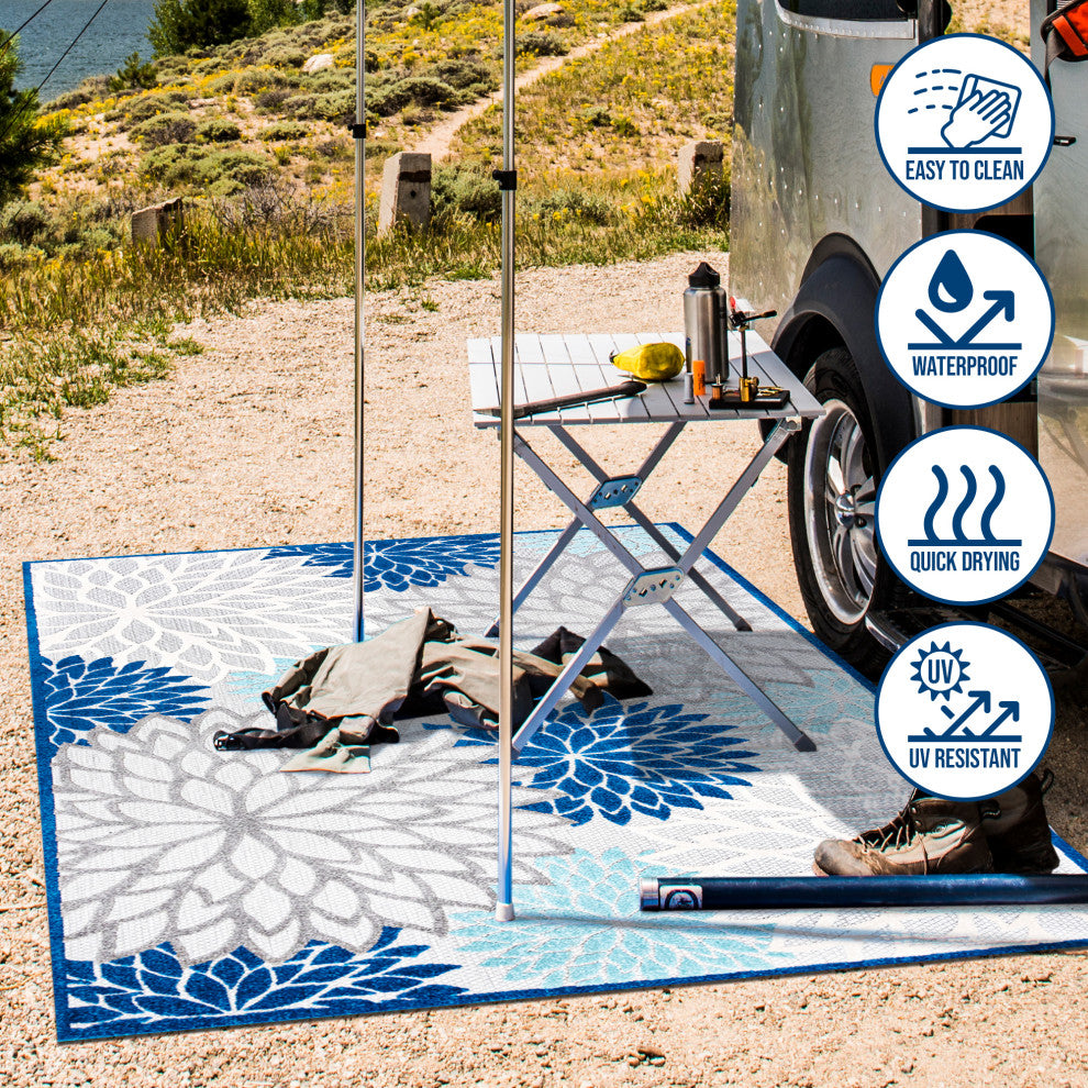 Minori Floral Indoor/Outdoor Area Rug, Blue/Gray, 2 X 8