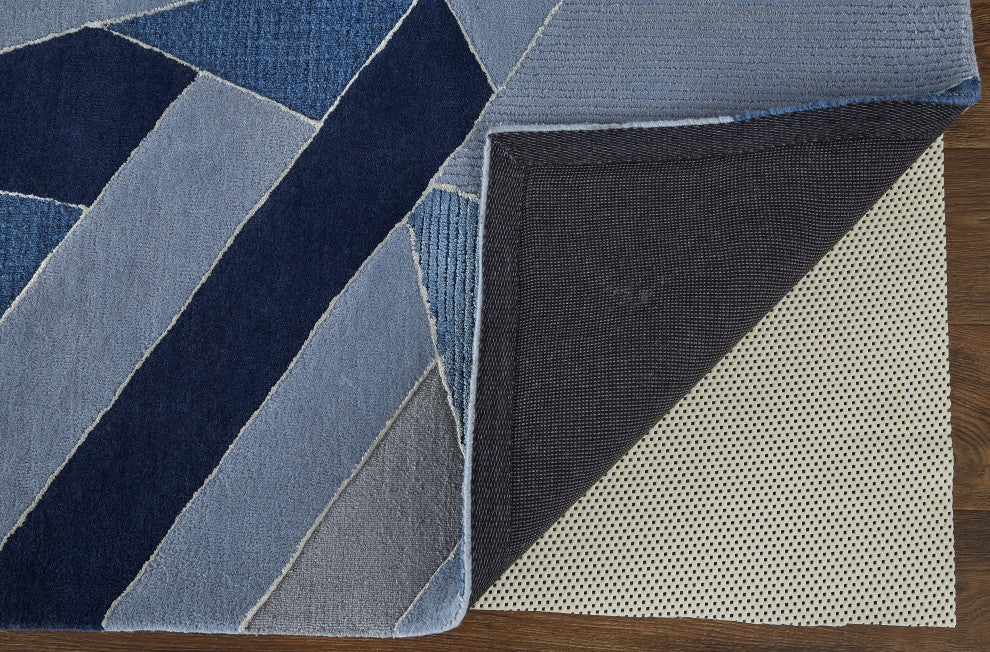 Weave & Wander Cutlor Graphic Wool Rug, Navy Blue/Opal Gray, 9ft x 12ft Rug