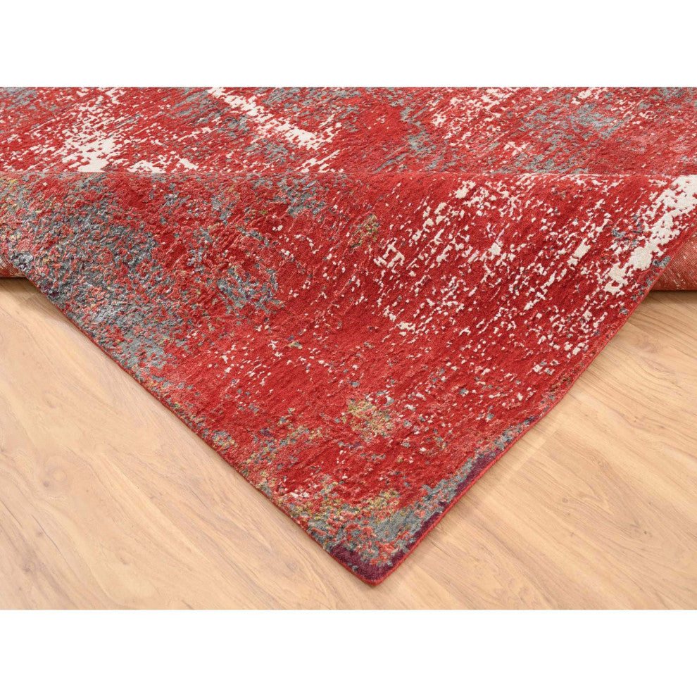 Red, Modern Design, Nepale Weave, Wool and Silk, Hand Knotted, Rug, 8'0" x 10'0"