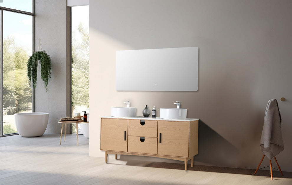 Newton Bath Vanity, Whitewash Oak, 60", Double Sink, Freestanding