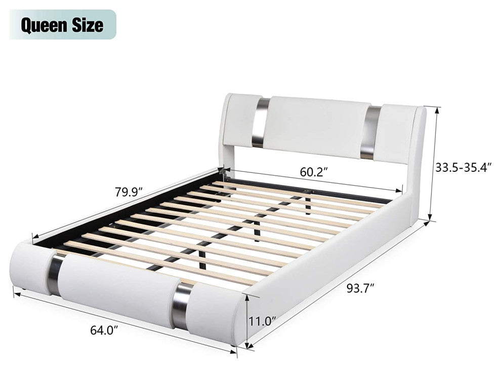 Queen Platform Bed Frame with Iron Pieces Decor and Adjustable Headboard