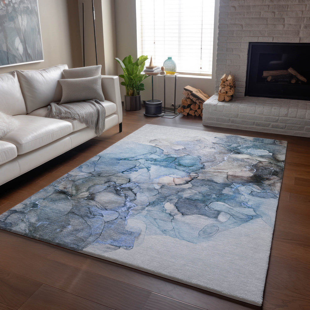 Premium Machine Washable Mayfield AMF520 Blue 10' x 14' Rug