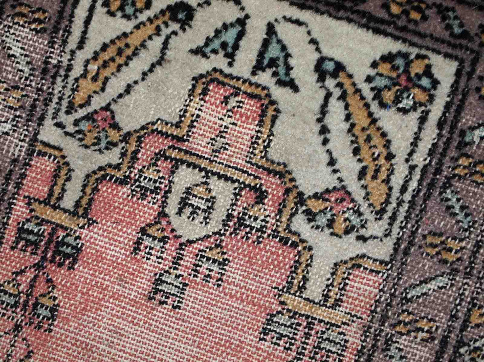 Handmade vintage Uzbek Bukhara praying mat 1.5' x 1.8' (46cm x 56cm) 1950s