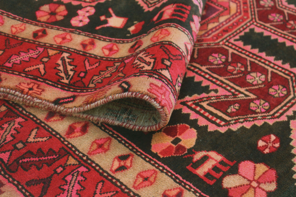 Fine Vintage Distressed Rehema Charcoal/Burgundy Runner, 4'1x10'2