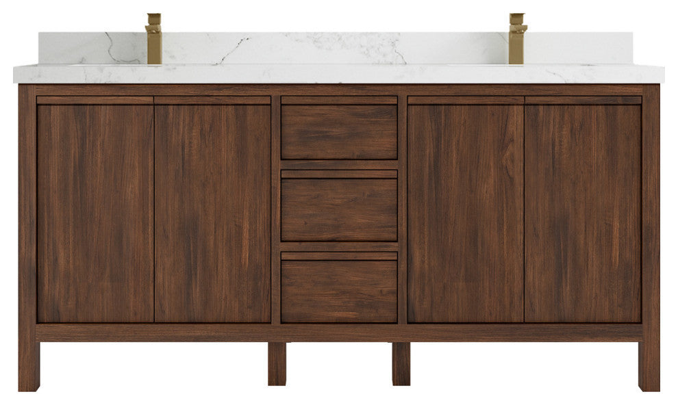 Elizabeth 72 Double Sink Bath Vanity in Dark Walnut Teak 2" Calacatta Nuvo
