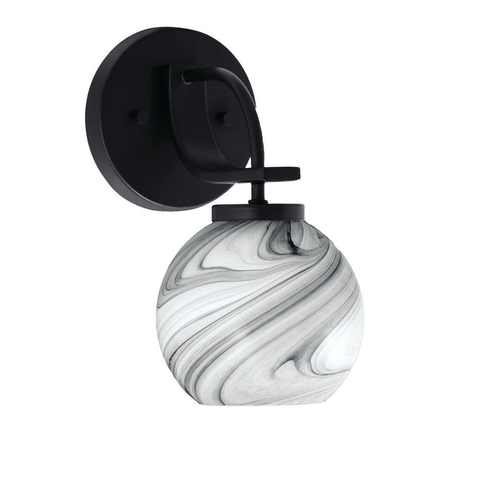 Cavella 1 Light Wall Sconce, Matte Black Finish, 5.75" Onyx Swirl Glass