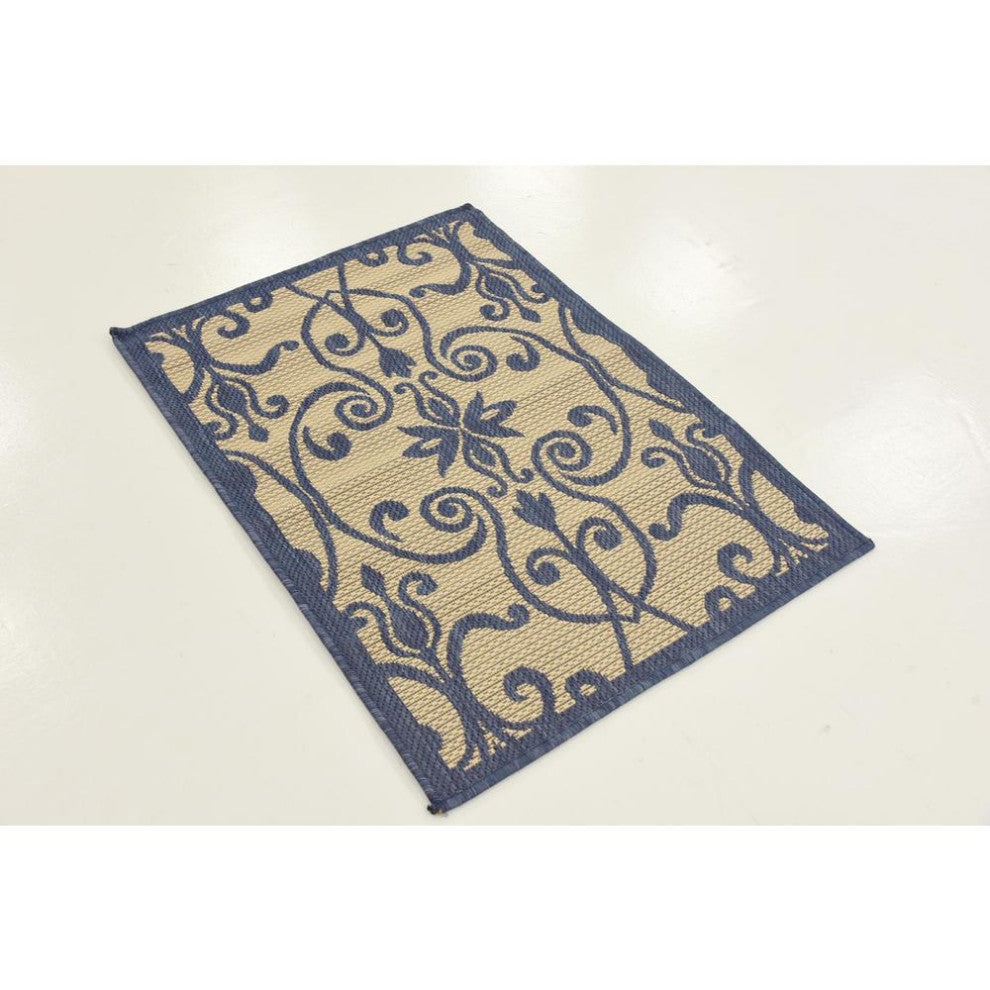Rug Unique Loom Outdoor Botanical Blue Rectangular 2' 2 x 3' 0