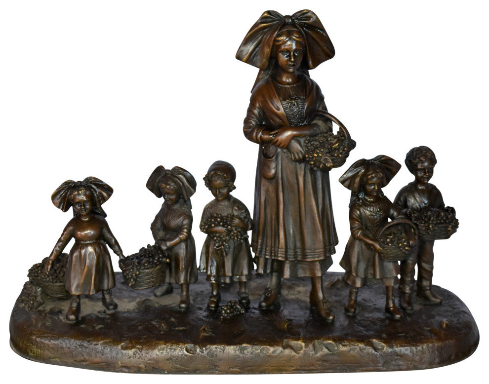 Pre School-Gathering in Vineyard Grapes Bronze Statue Size: 19" x 8" x 14"H