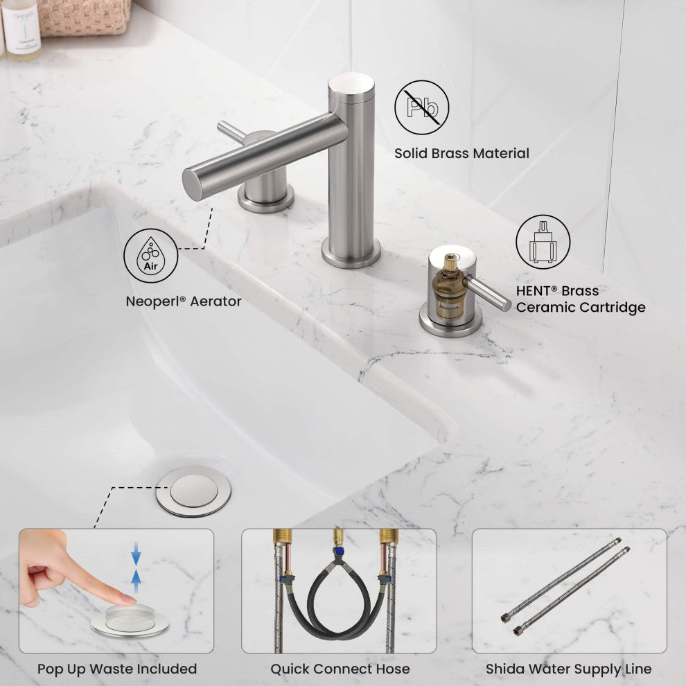 Circular 8" Bathroom Sink Widespread Faucet with Drain Assembly, Brushed Nickel