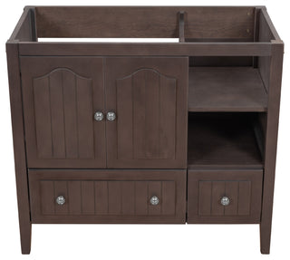 Front-facing view of the full vanity base with doors and drawers visible; white background; product fully shown.