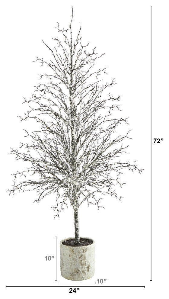 6'' Snowed Twig Artificial Tree, Decorative Planter